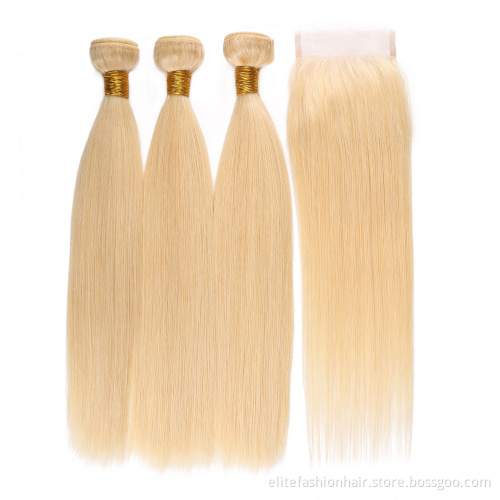 Factory price wholesale 100% Virgin Human Hair 3 Bundles With 4*4 Lace Closure 613 Kinky Curly human hair Bundles With Closure